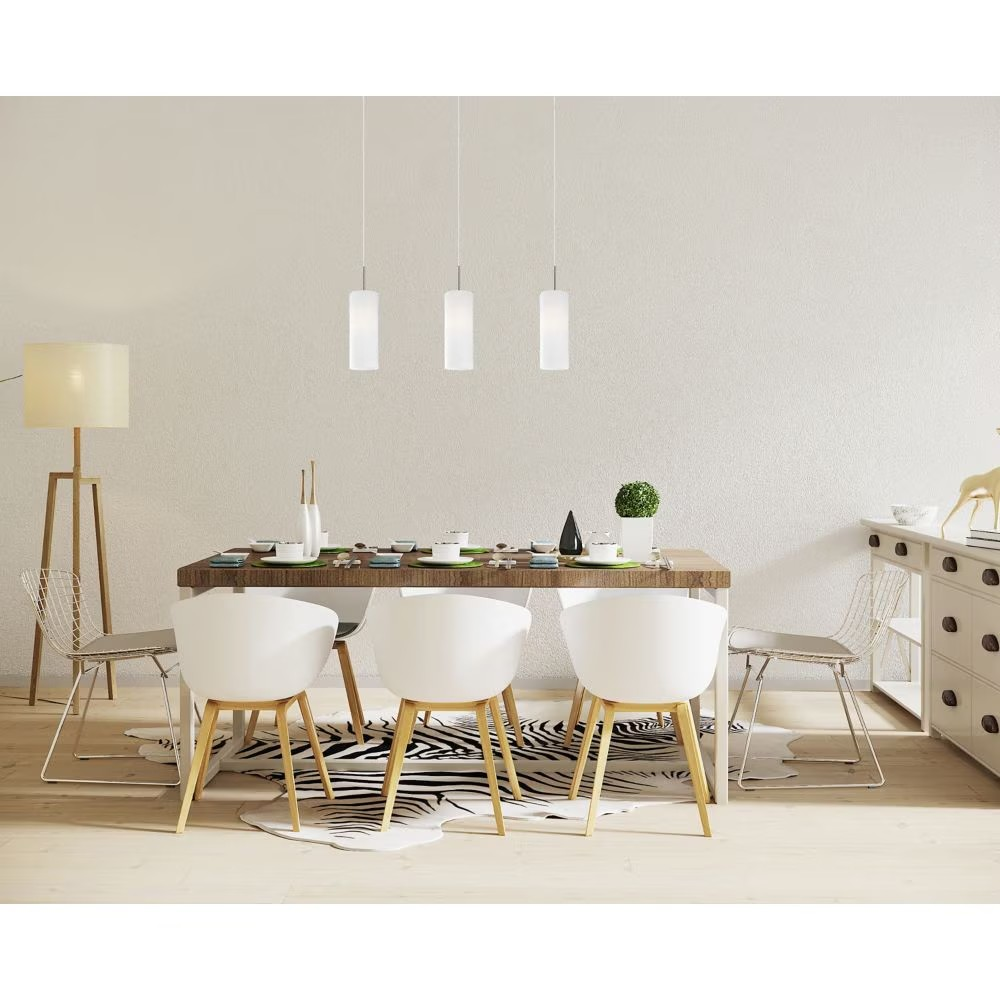 Eglo Cameron 3-Light Matte Nickel Finish Pendant Light with White Glass