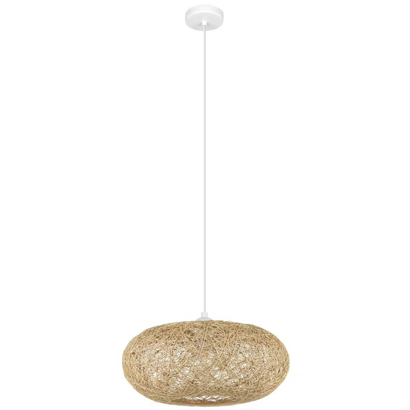 Eglo Campilo Pendant Light in White Finish with Beige Threaded Shade