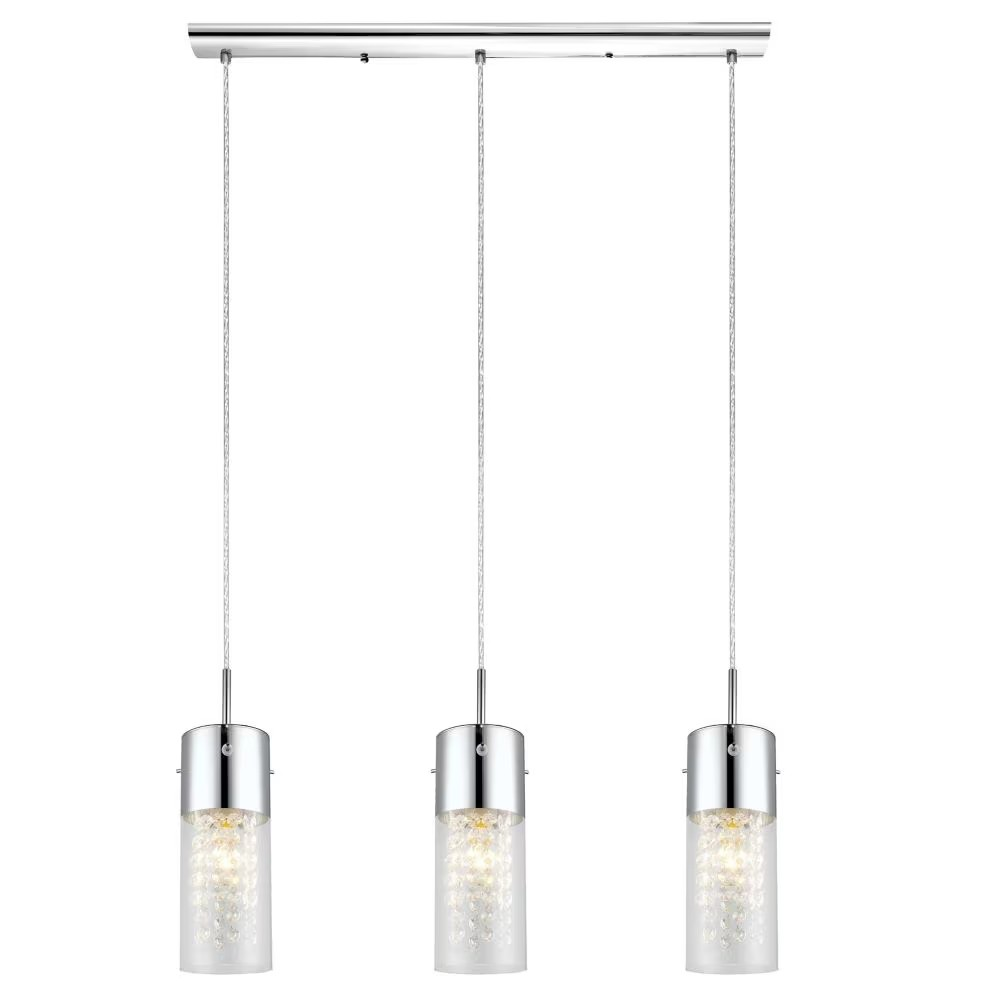 Eglo Diamond Pendant Light 3L, Chrome Finish with Clear Glass and Clear Crystals