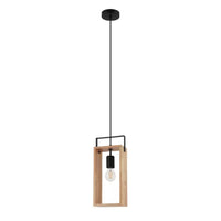 Famborough 1-Light Pendant Lighting in Black Finish with Natural Wood