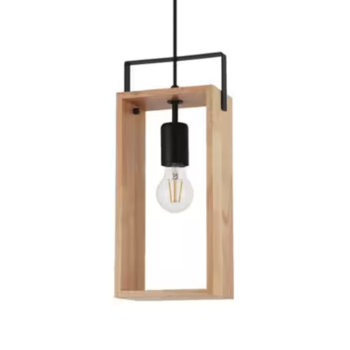 Famborough 1-Light Pendant Lighting in Black Finish with Natural Wood