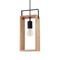 Famborough 1-Light Pendant Lighting in Black Finish with Natural Wood