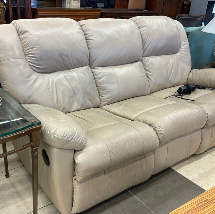 Cream Leather Double Recliner