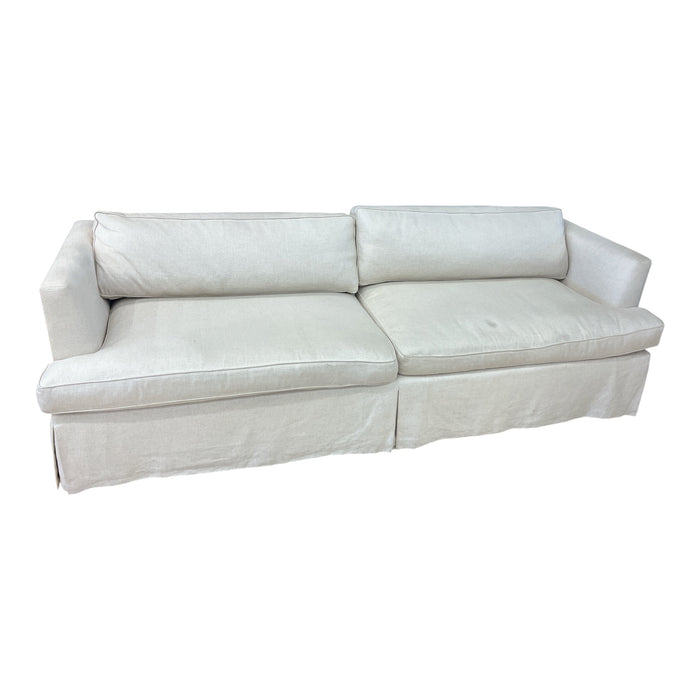 Contemporary Ivory Upholstered Sofa w/ Slipcover-Style Skirt