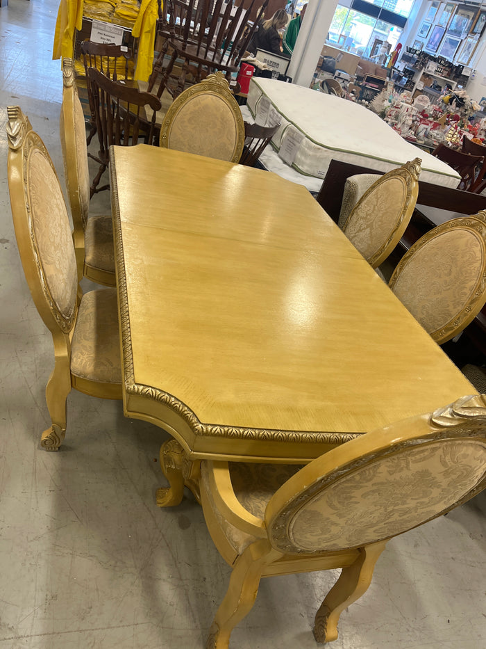 Ornate light-gold Finish Wood Dining Set With 6 Chairs