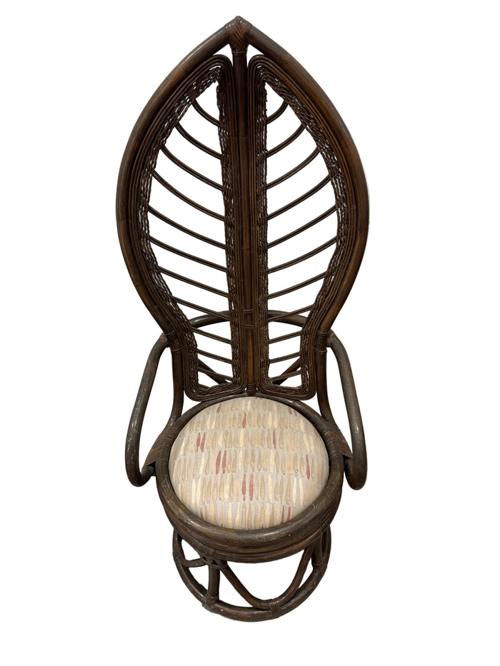 Vintage rattan leaf back swivel chairs + glass round table