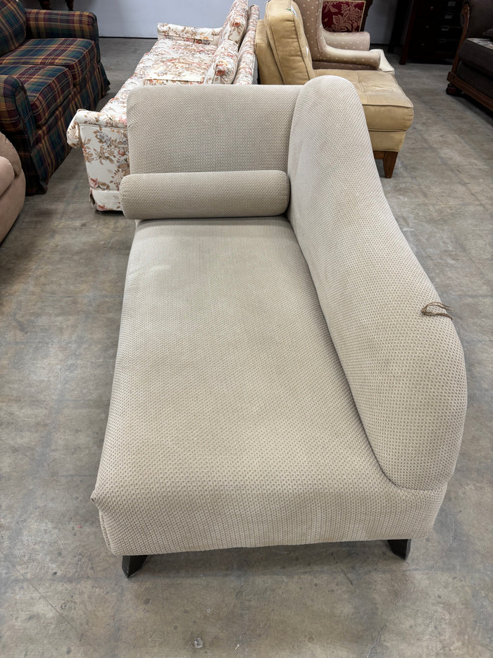 Cream Chaise Lounge Sofa with Cylindrical Bolster Pillow