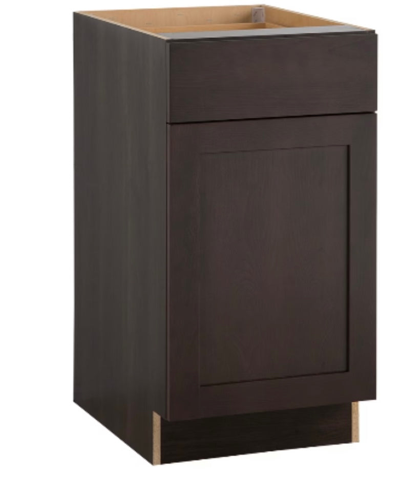Hampton Bay Edson 18-inch W x 34.5-inch H x 24.5-inch D Shaker Style Assembled Kitchen Base Cabinet/Cupboard in Dusk Cocoa Brown with Adjustable Shelf/Soft Close Drawer (B18L)