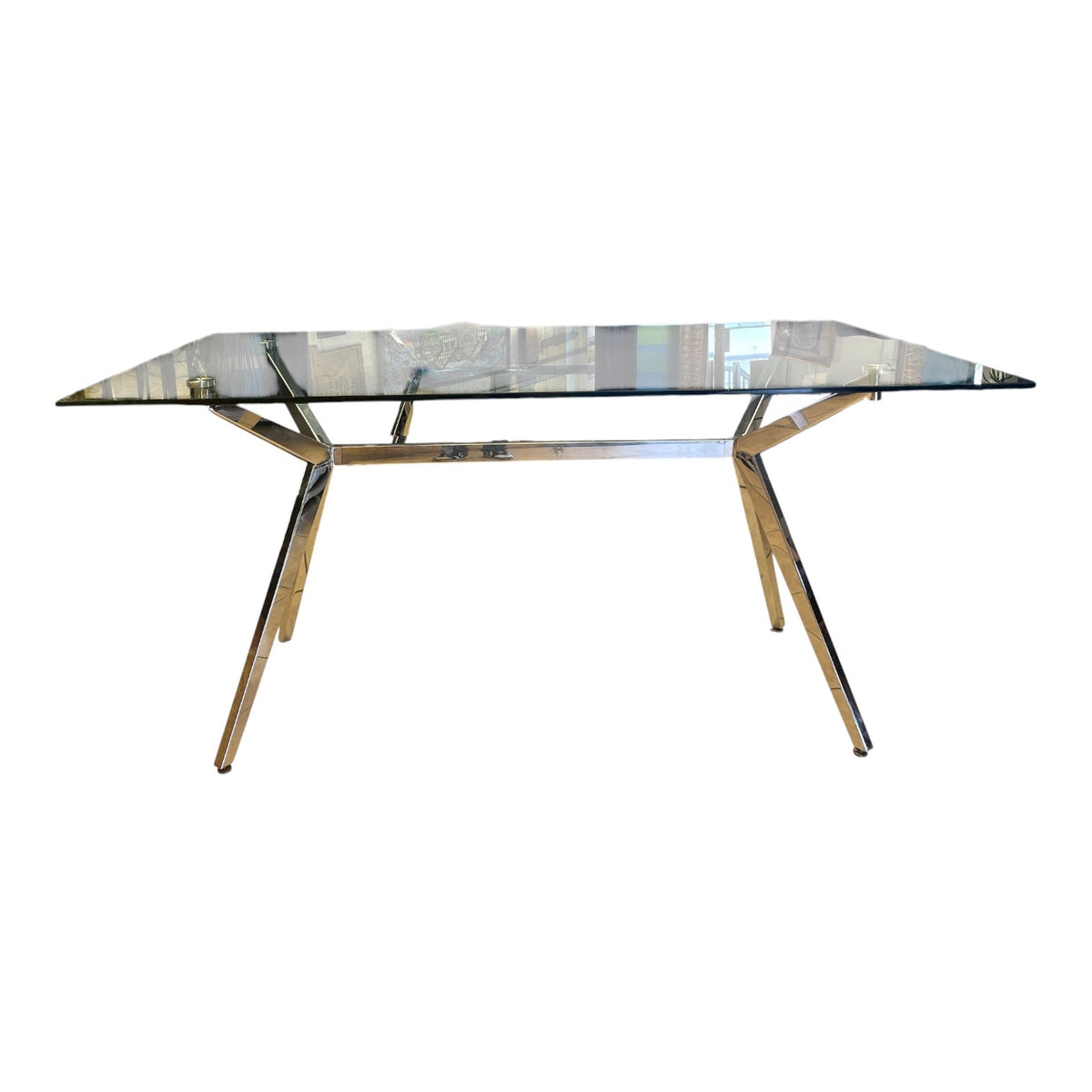 Glass and Polished Chrome Dining Table