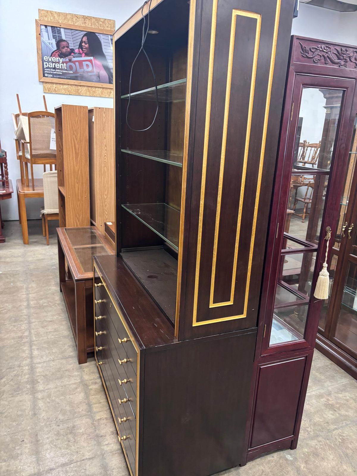 Vintage Rosewood Curio Display Cabinet