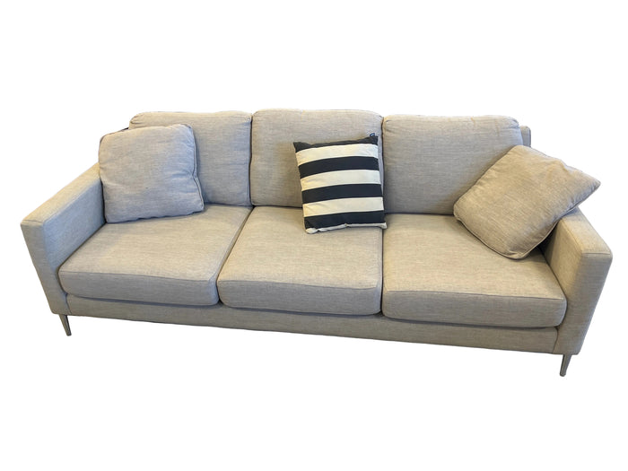 3-Seater Light Grey Thick Upholstered Fabric Sofa