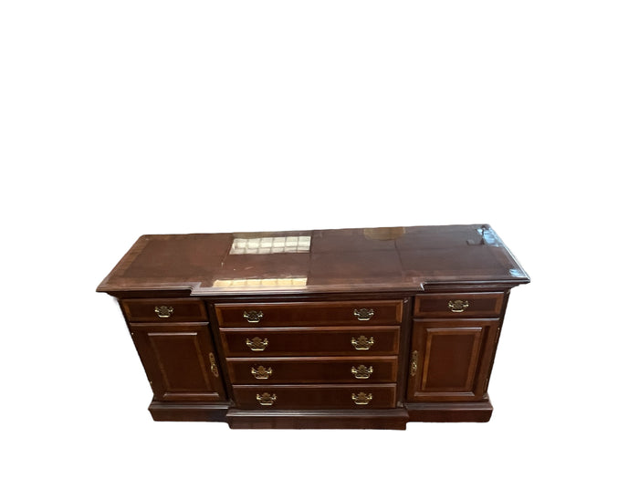 Mahogany Wood Dresser With Glossy Finish & Brass Hardware