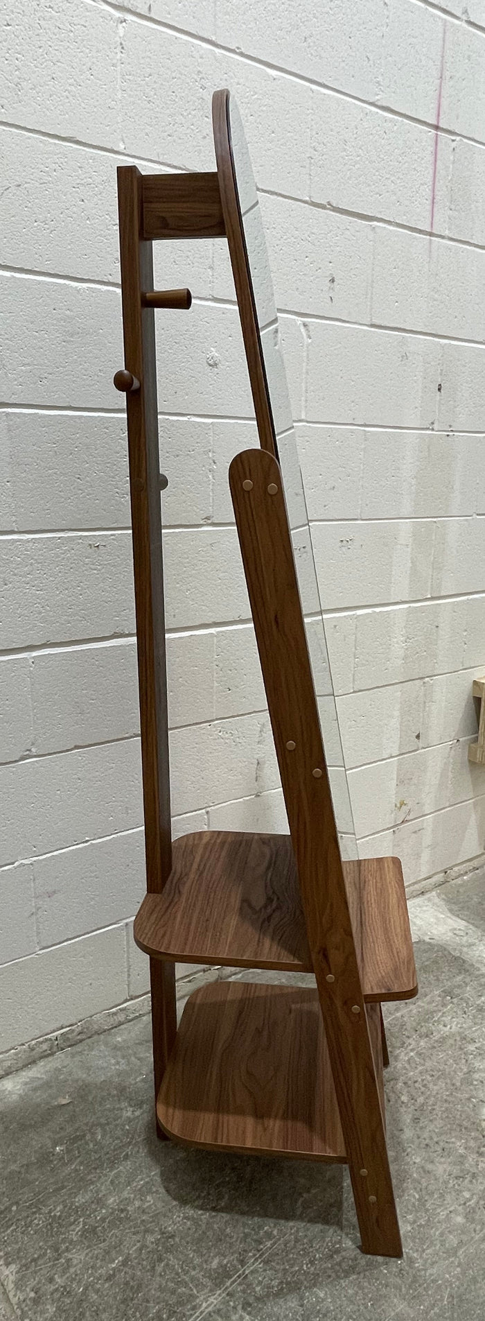 Oval top Standing Mirror with Shelves and Hangers