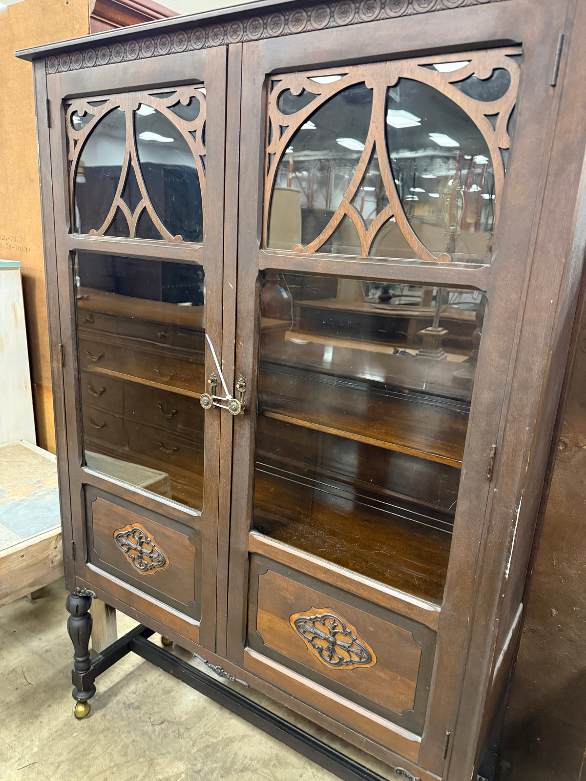 Antique Dark Wood China Cabinet