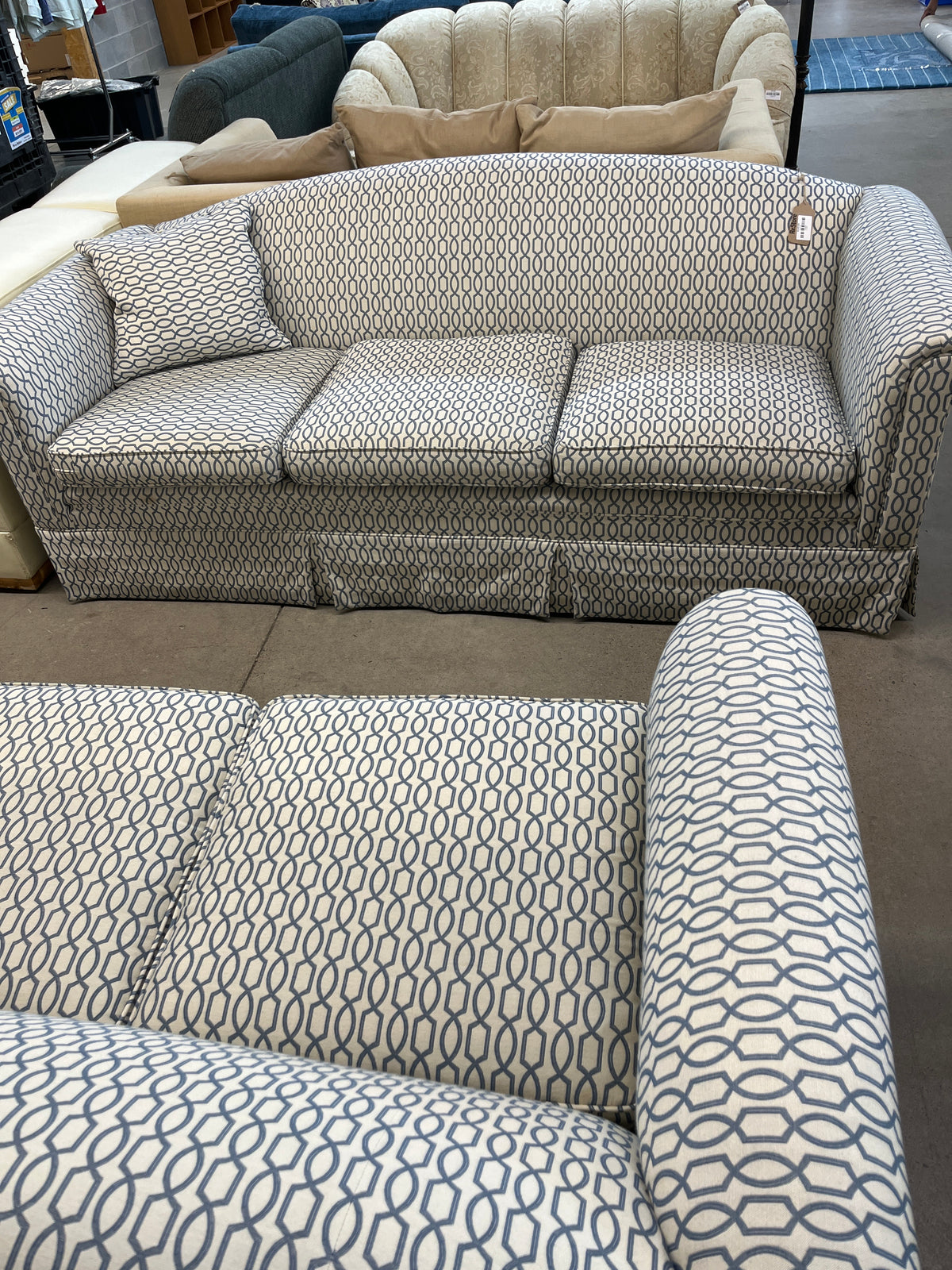 82"W White and Blue Sofa
