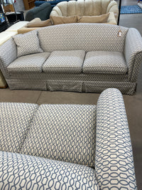 82"W White and Blue Sofa