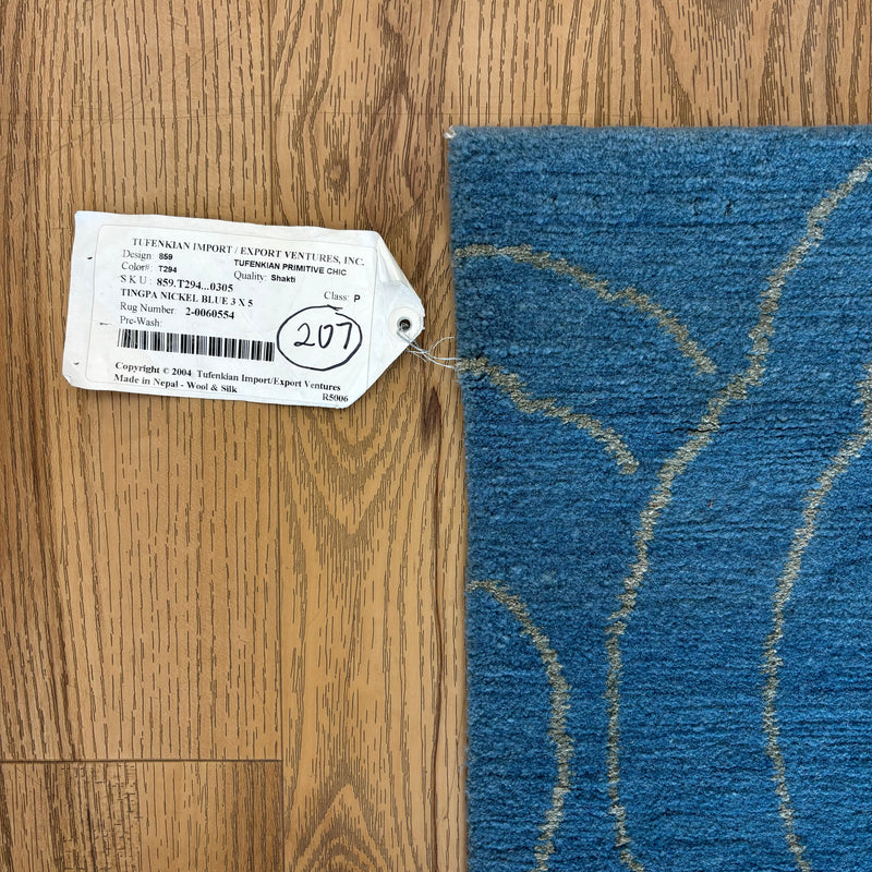 3x5-ft Tingpa Nickel Blue Rug, Wool and Silk, 2-0060554