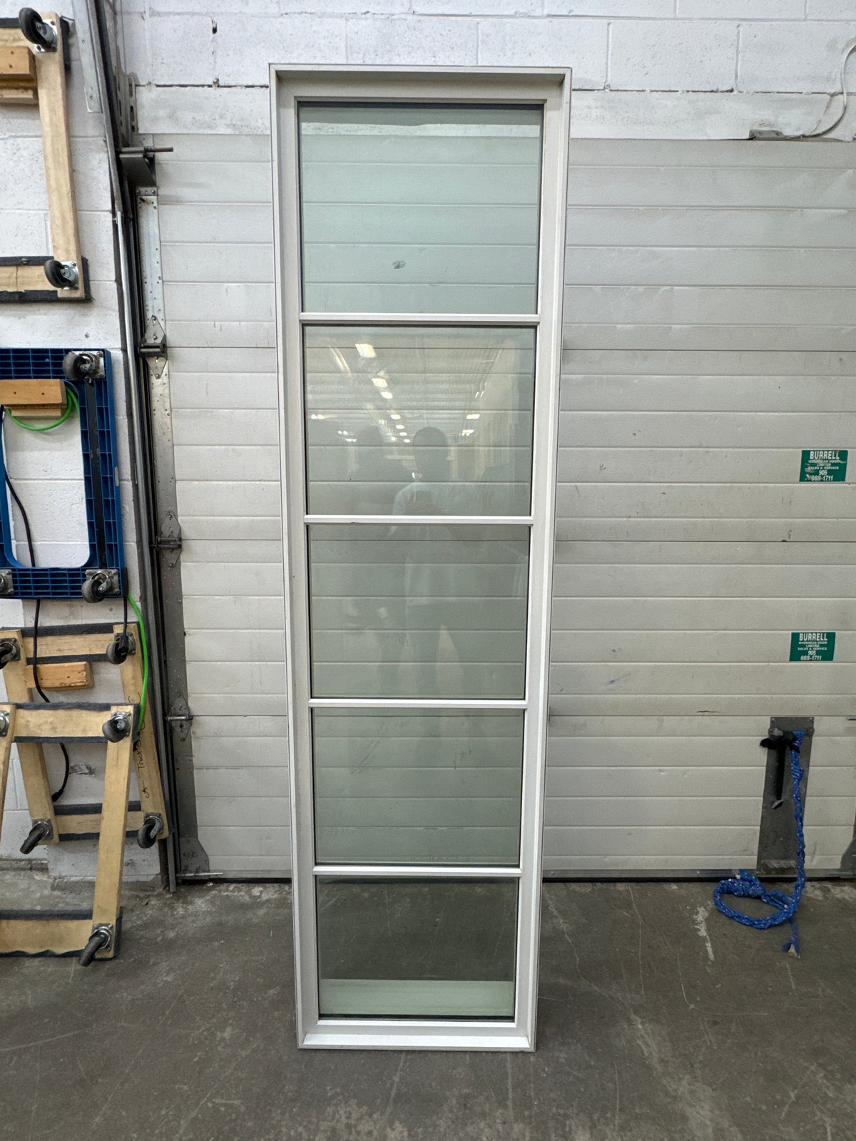 25" WIDE White-Framed Window With Horizontal Grilles Dividing The Glass Into Six Sections