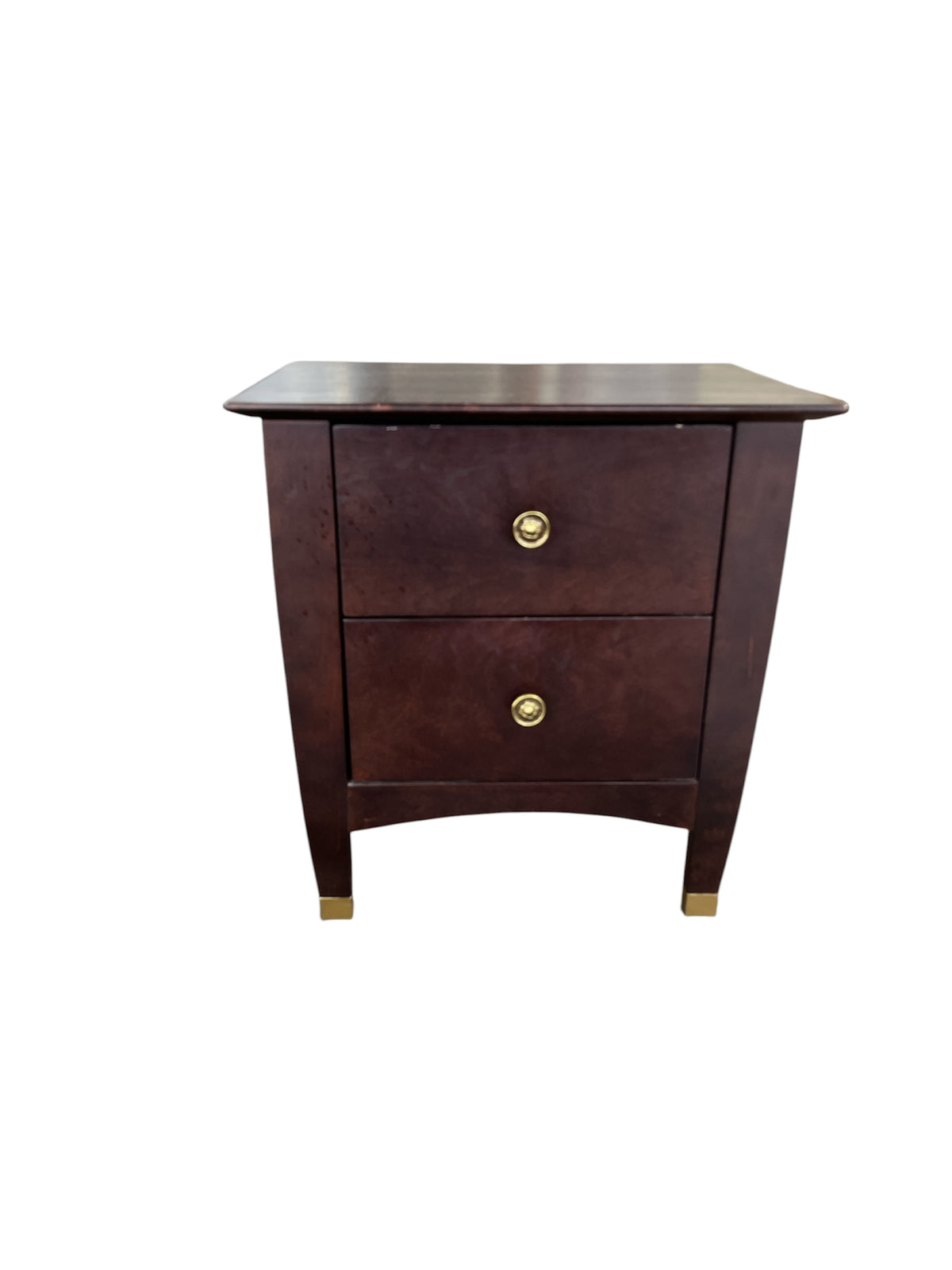 Dark Cherry 2 Drawer Nightstand with Brass Accents