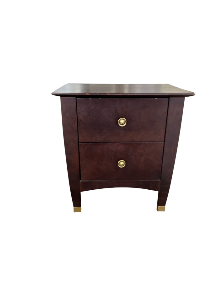 Dark Cherry 2 Drawer Nightstand with Brass Accents
