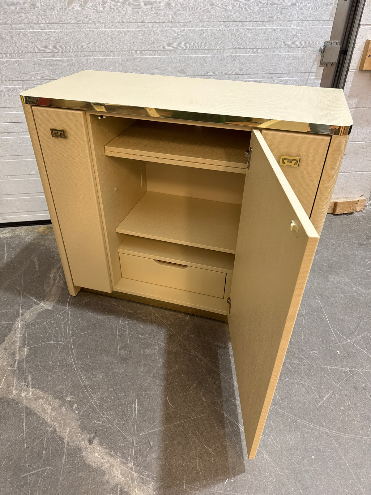 42 in. Wide Vintage Cream-Lacquered And Brass-Trimmed Cabinet
