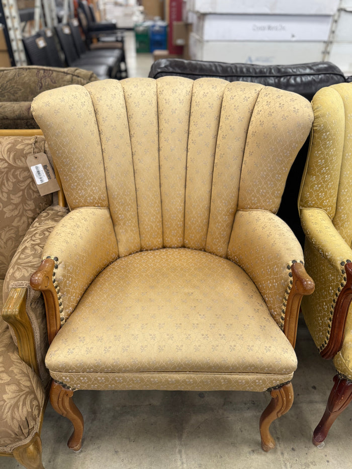 Vintage-Style Light Pink and Yellowish Upholstered Armchair
