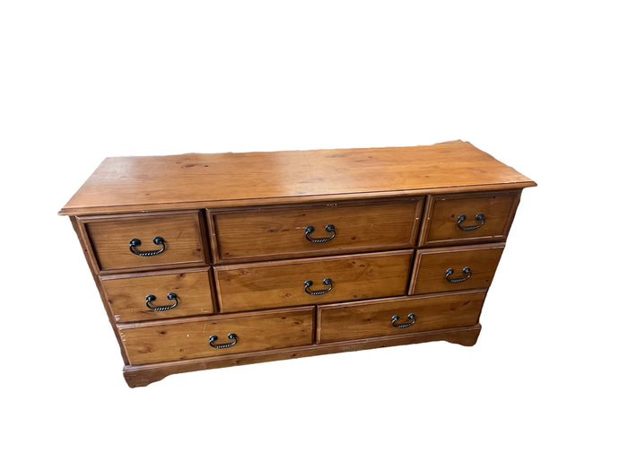 Rustic Pine 7 Drawer Dresser with Vintage Style Handles