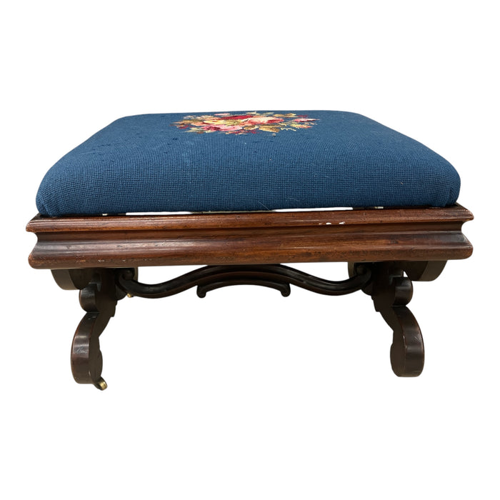 Antique Floral Needlepoint Footstool