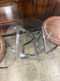 Modern Round Glass-top End Table with Chrome Base