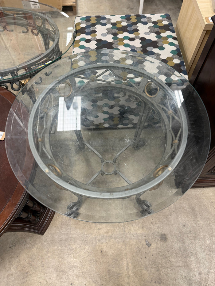Circular Glass Top and Brass Side Table