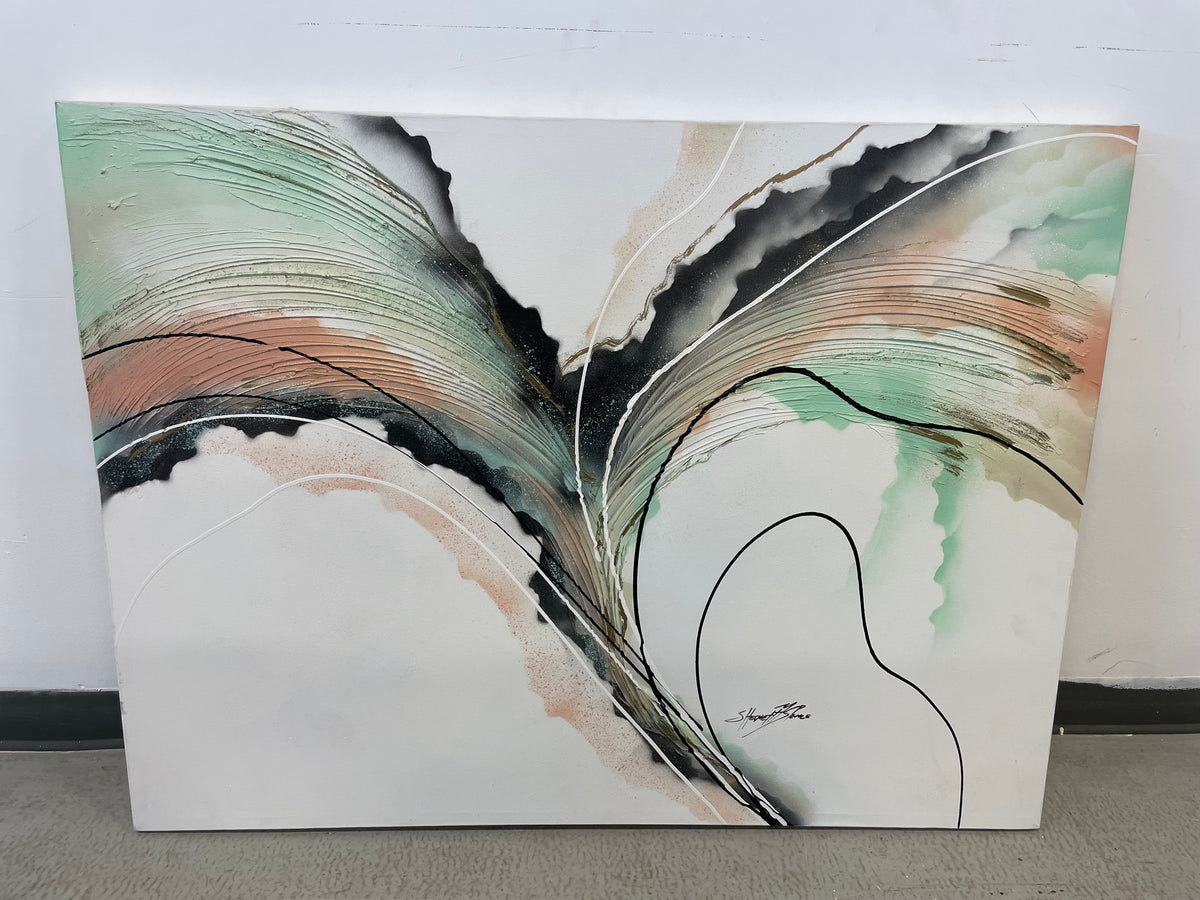 Artwork - Abstract Painting in Black, Green and Coral