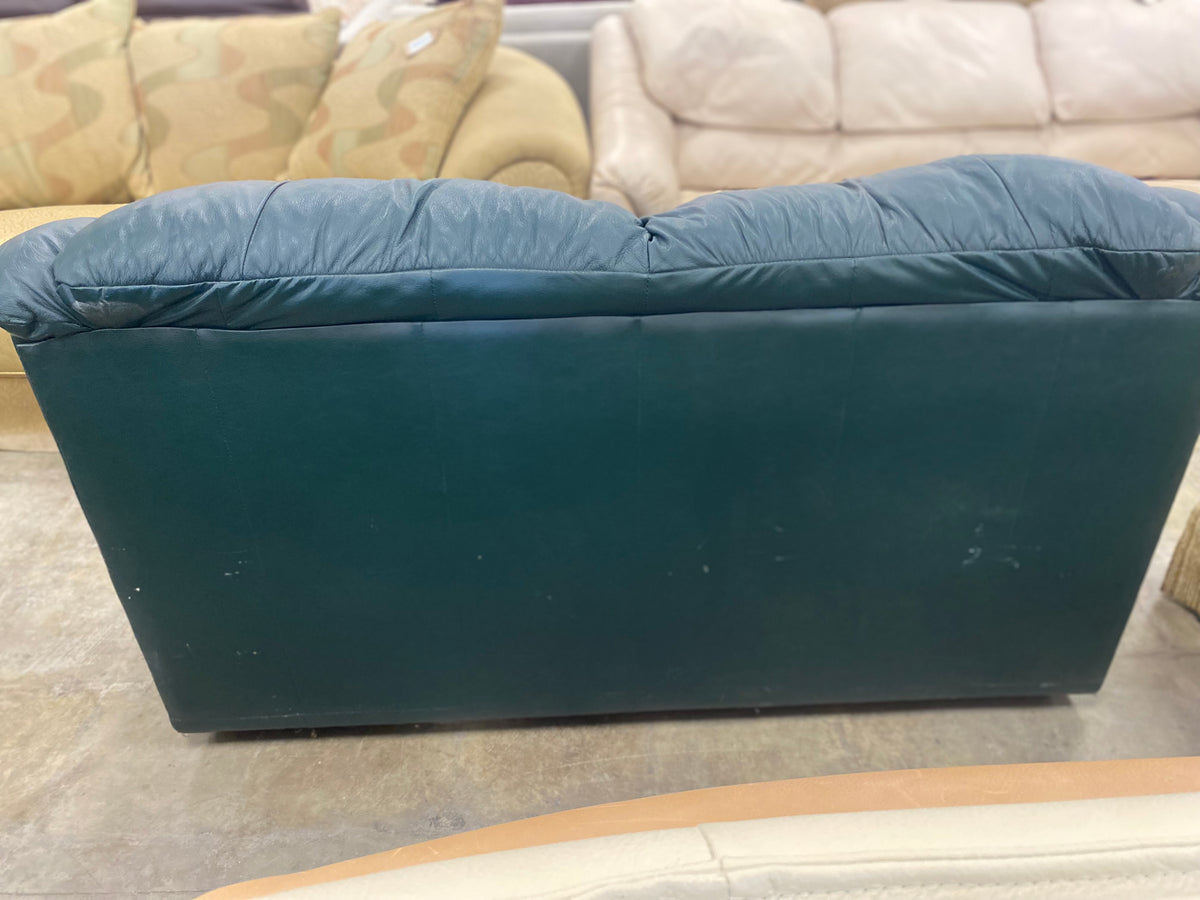 Forest Green Leather Loveseat