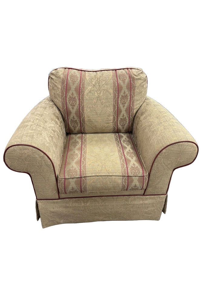 Traditional Accent Chair with Beige and Red Paisley Pattern