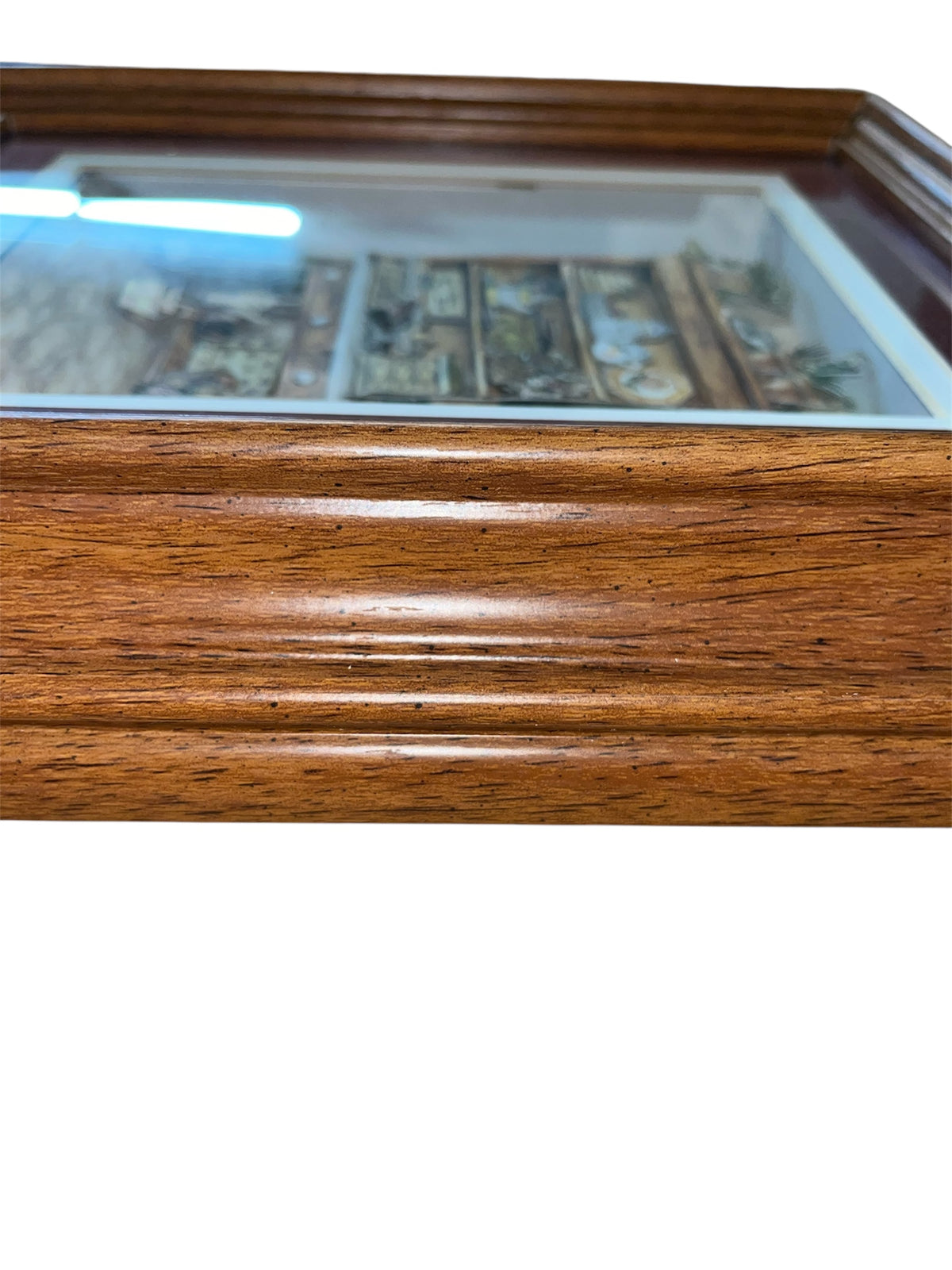 Rustic Farmhouse Pantry Diorama - Red Background on Chestnut Wood Frame