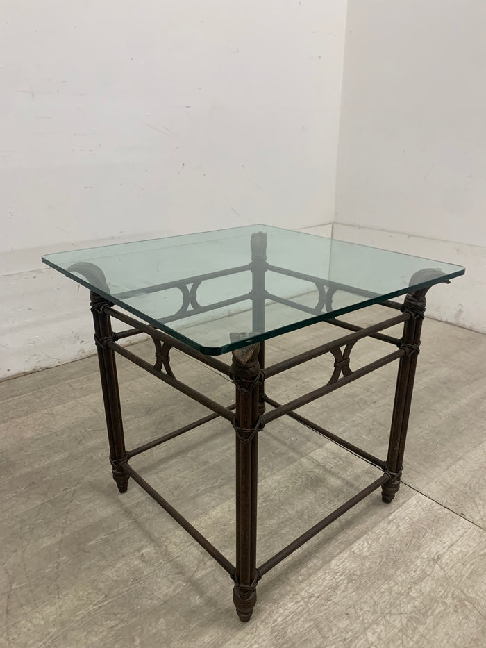 Glass Top Side Table With Metal Base