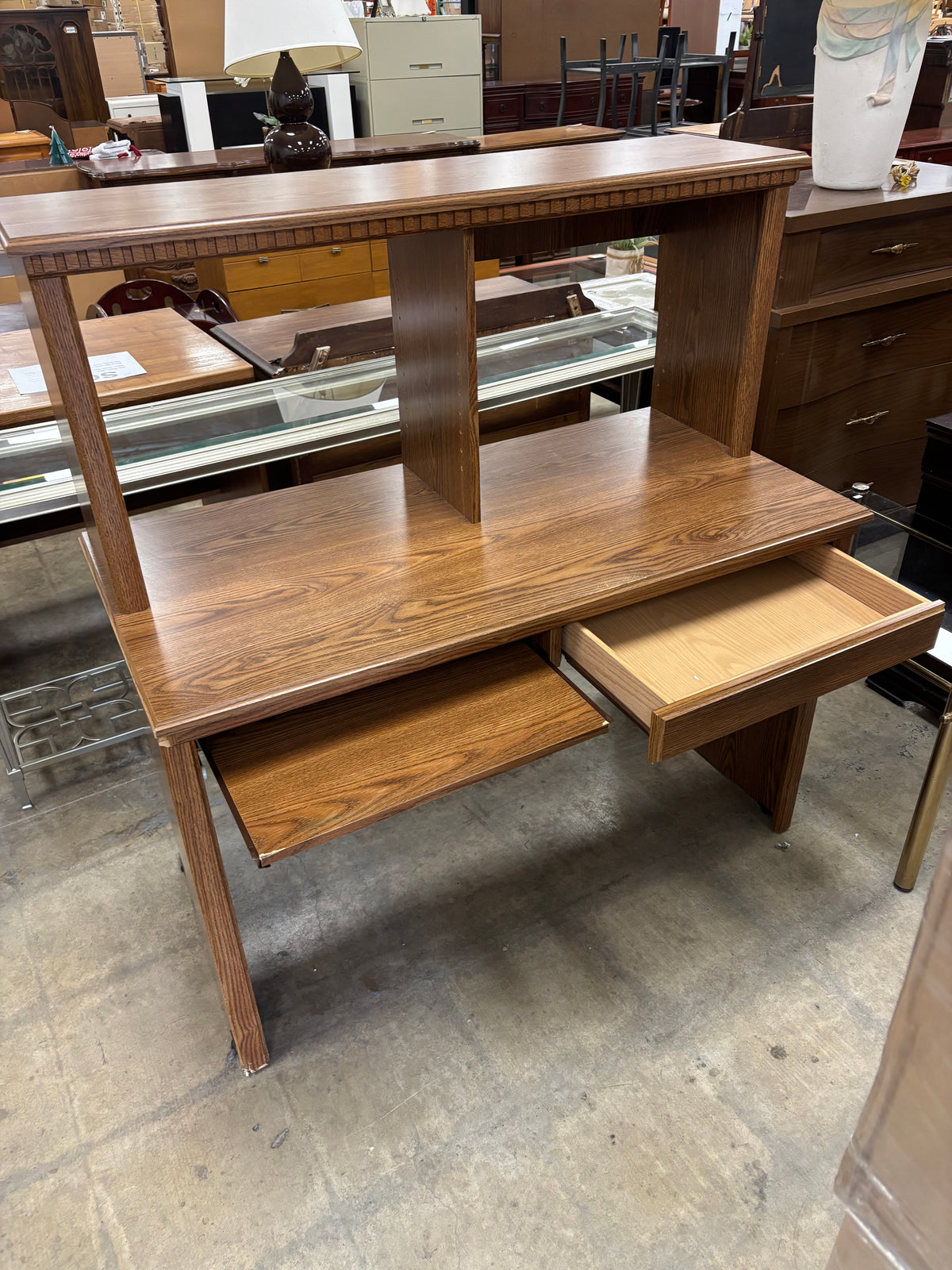 Wooden Desk with Built-In Hutch