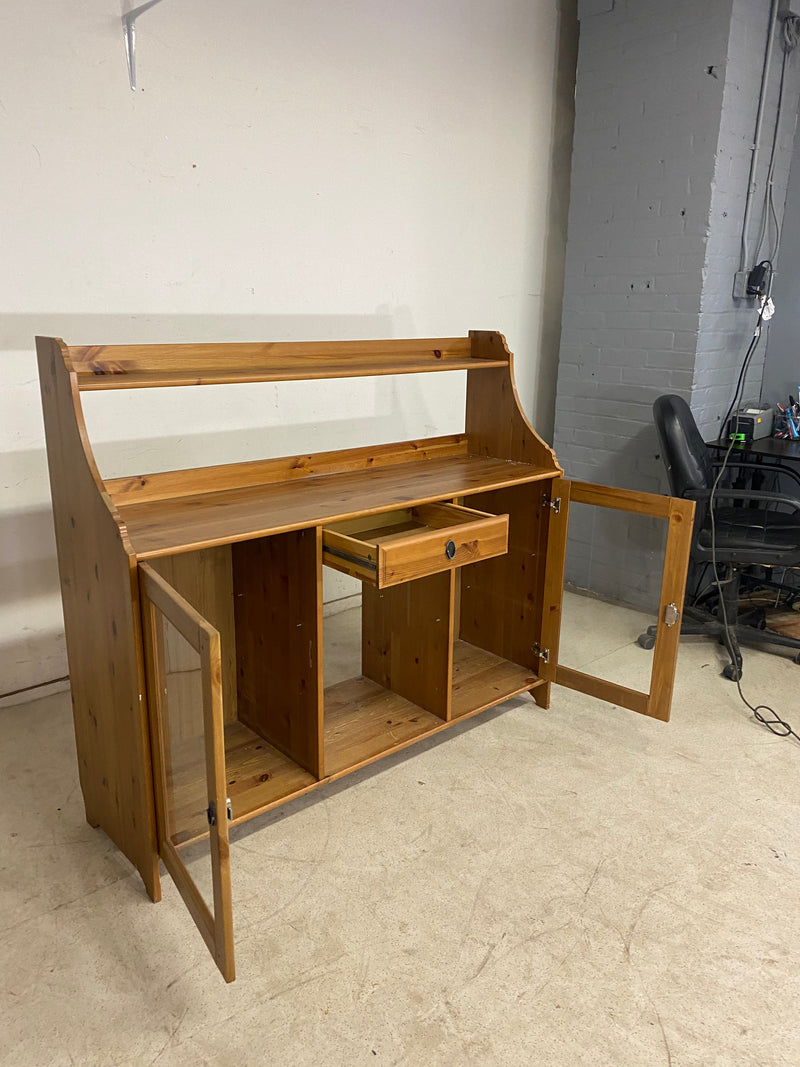 56” Wooden Side Board With Glass