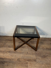 Contemporary Glass & Leather Top Side Table With Cross Base