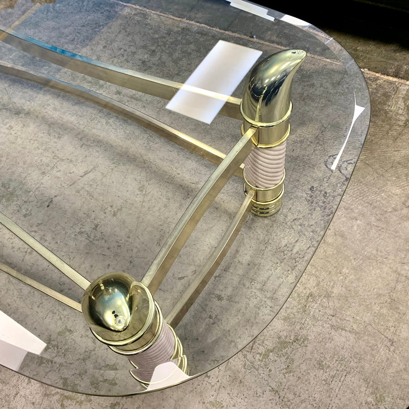 52-Inch W Vintage Italian Coffee Table – Glass Top with Brass Frame