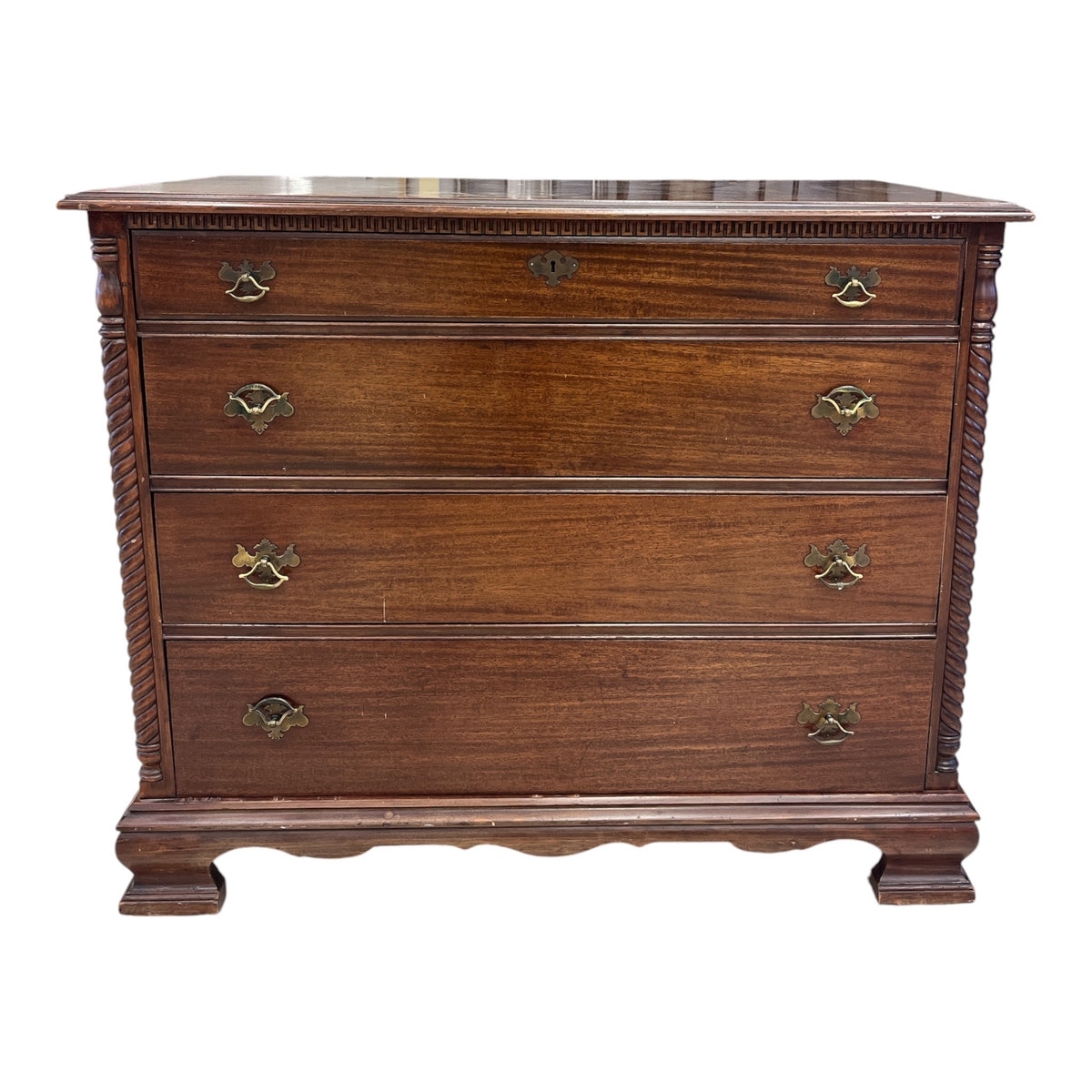 Ornate 4-Drawer Chest with Carved Rope-Style Columns