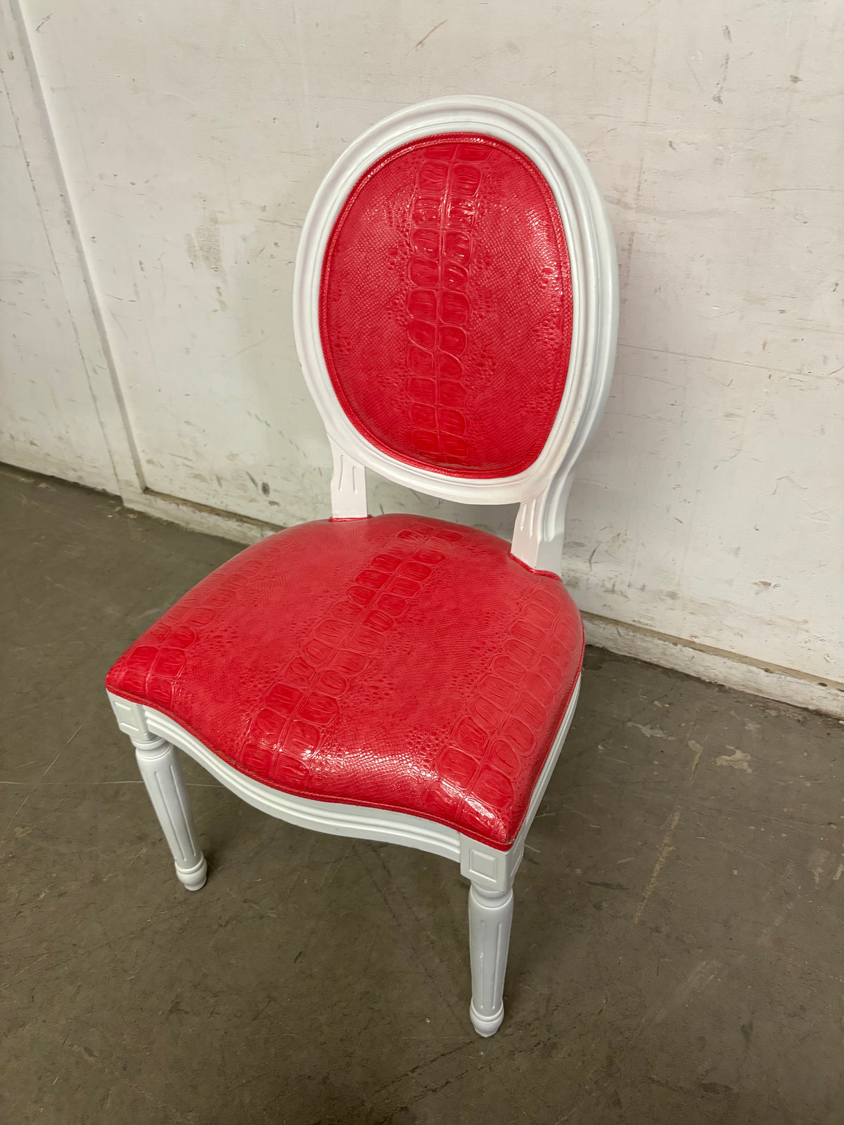 White & Pink Faux Leather Accent Chair