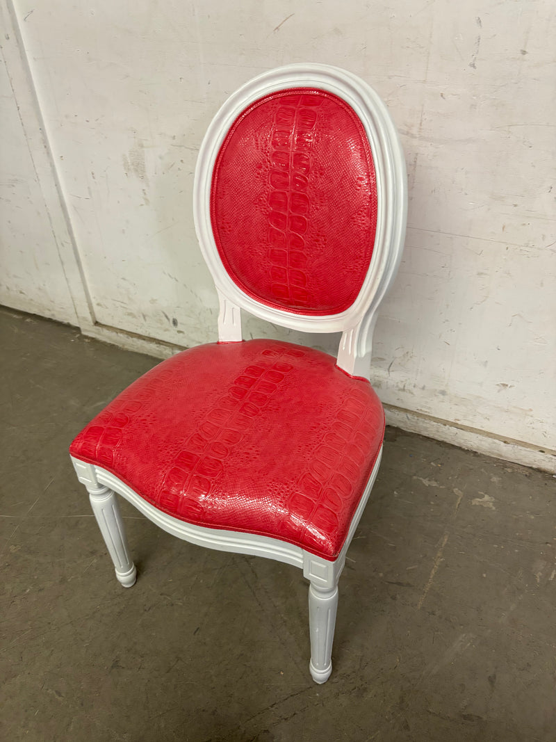 White & Pink Faux Leather Accent Chair