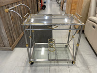 Brass-Glass-Chrome Serving Cart with Tray