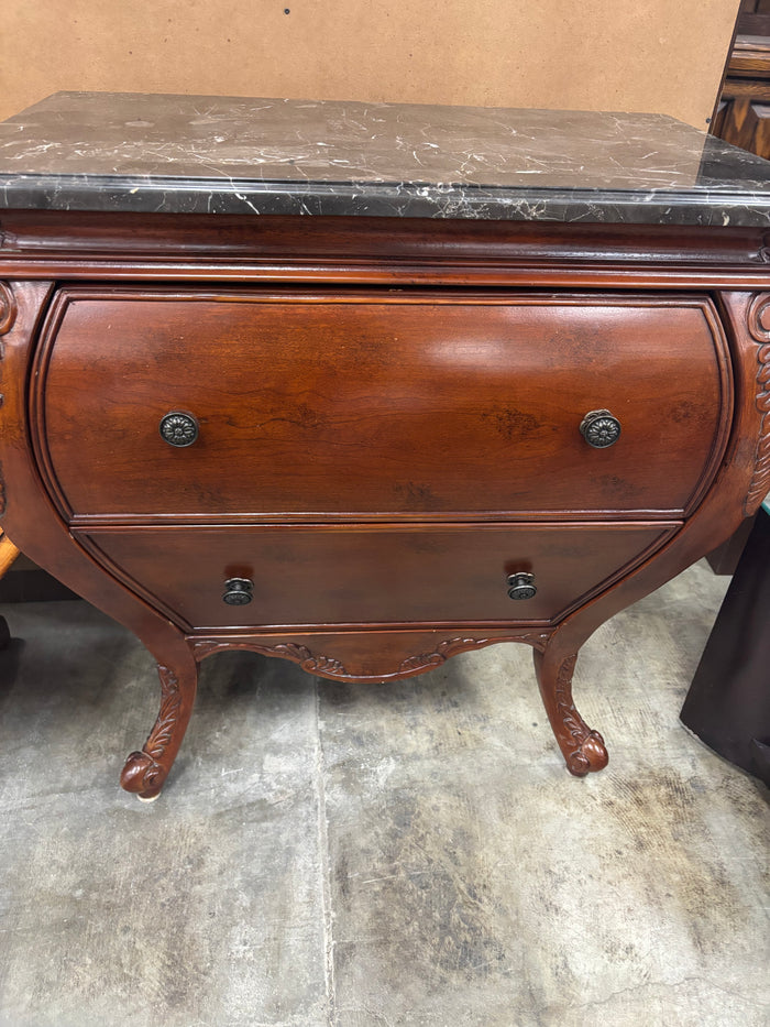 Traditional Two-Drawer Bombe Chest with Marble Top