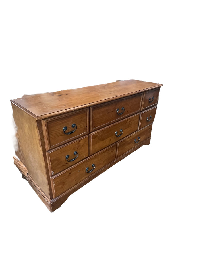 Rustic Pine 7 Drawer Dresser with Vintage Style Handles
