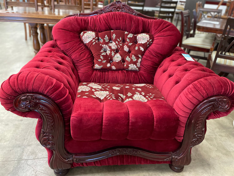 Red Arm Chair With Floral Pattern