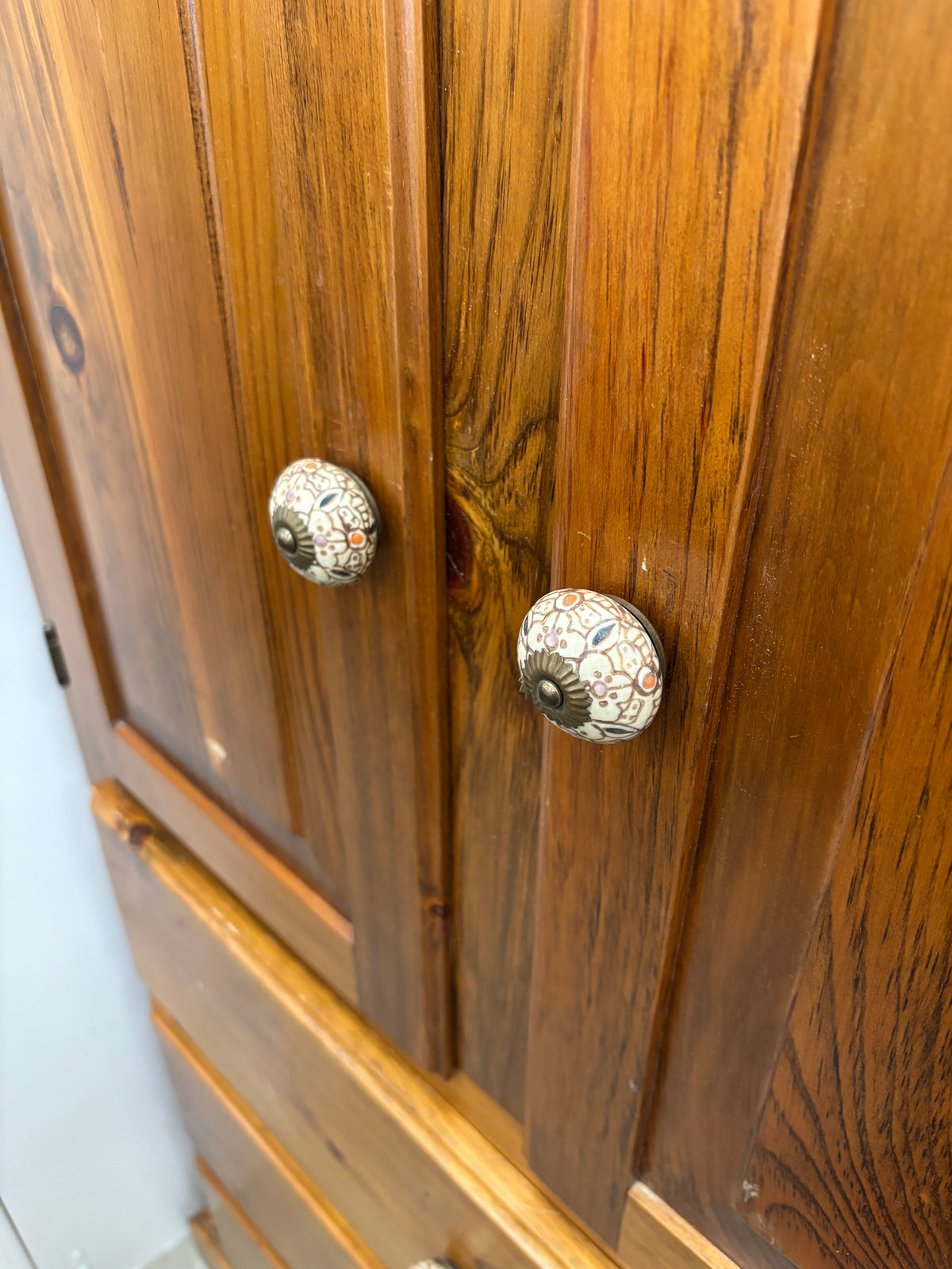 Golden Oak Tone Wooden Armoire