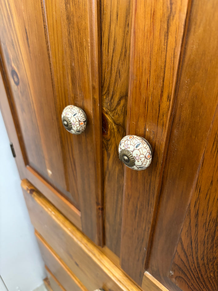 Golden Oak Tone Wooden Armoire