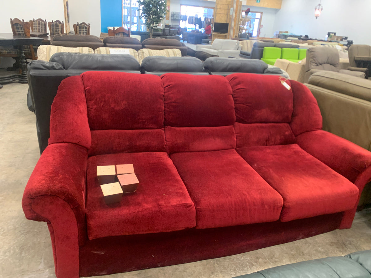 Red Fabric Sofa With Wooden Legs