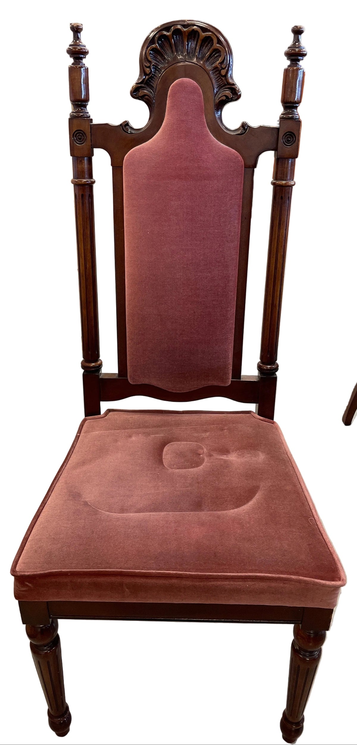 Set of 4 Dining Chairs - Armless, Dusty Pink Velour Fabric
